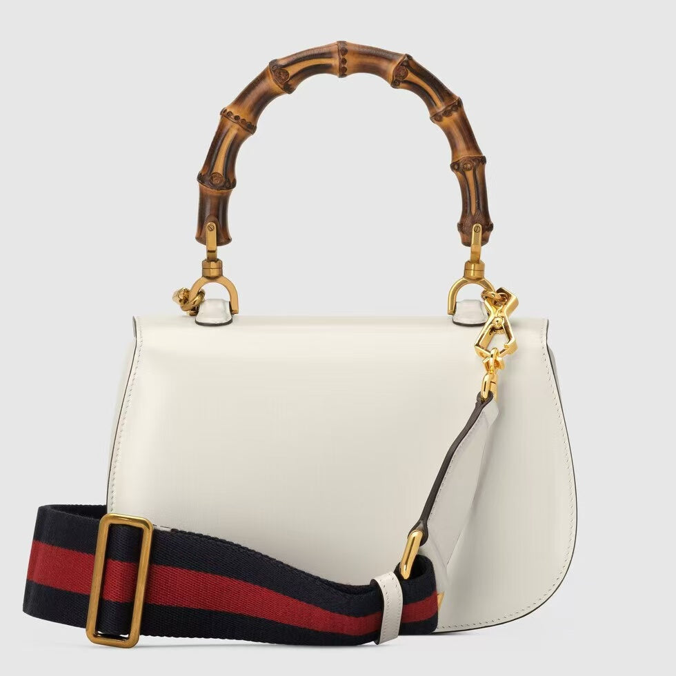 Gucci Bamboo 1947 Small Bag White Leather with Bamboo Handle Pre-Owned Authentic