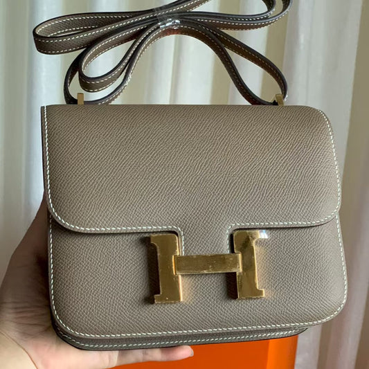 Hermès Constance 18 Epsom Leather Etain with Rose Gold Hardware  Pre-Owned Authentic