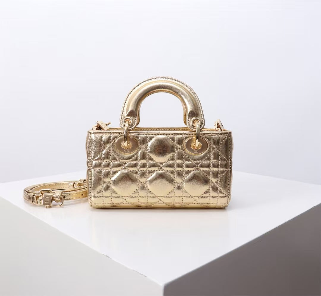 Dior Micro Lady D-Joy Bag  Metallic Gold Lambskin Cannage  Pre-Owned Authentic