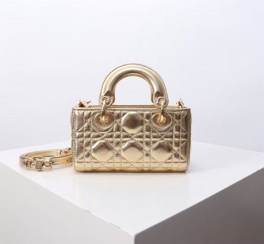 Dior Micro Lady D-Joy Bag  Metallic Gold Lambskin Cannage  Pre-Owned Authentic