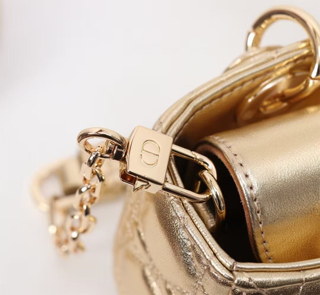 Dior Micro Lady D-Joy Bag  Metallic Gold Lambskin Cannage  Pre-Owned Authentic
