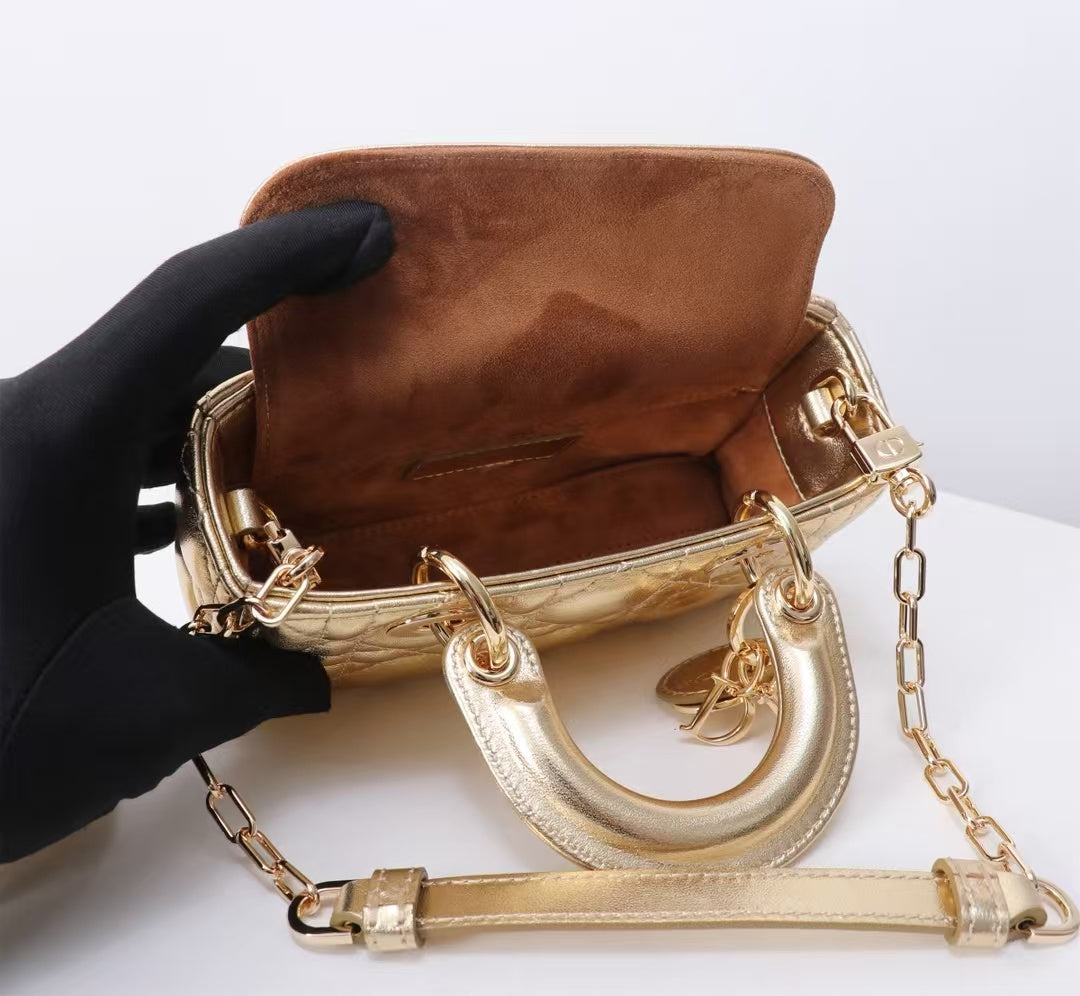 Dior Micro Lady D-Joy Bag  Metallic Gold Lambskin Cannage  Pre-Owned Authentic