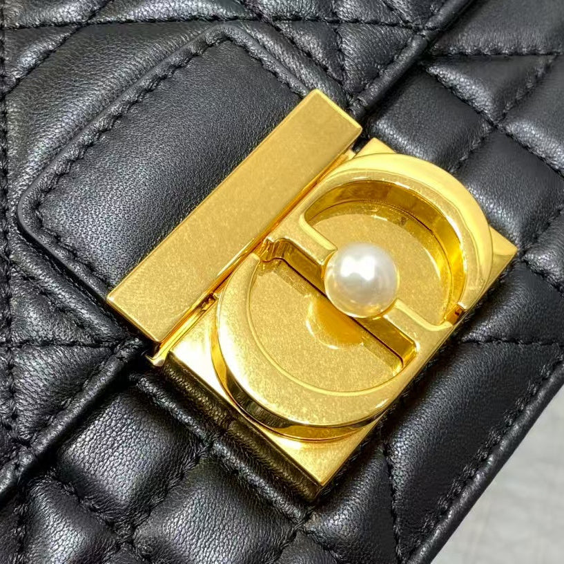Dior Ange Small Bag  Black Lambskin Macrocannage  Pre-Owned Authentic