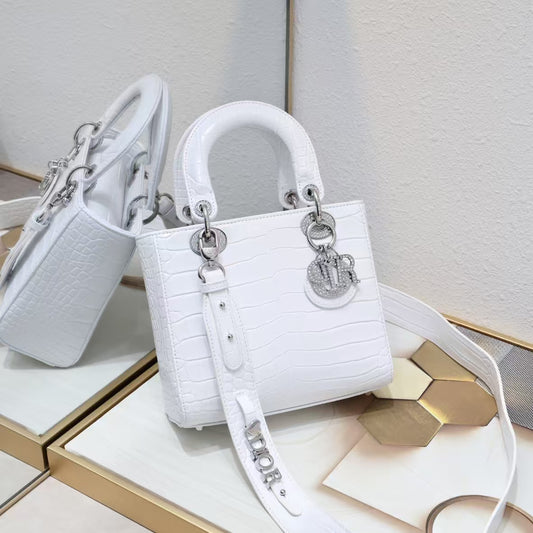 Dior Lady Dior Small Bag  White Alligator with Gold Hardware  Pre-Owned Authentic