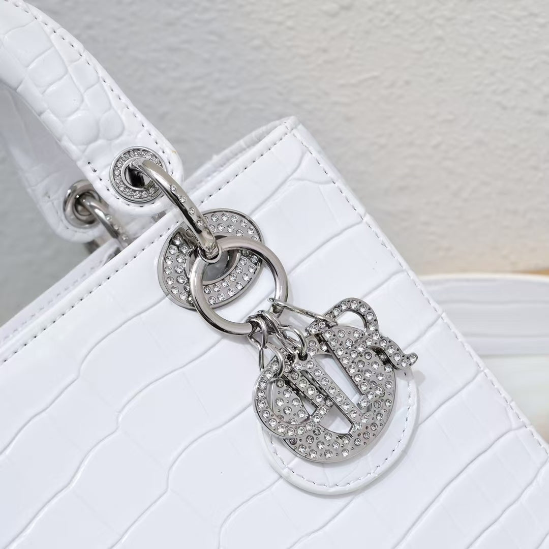 Dior Lady Dior Small Bag  White Alligator with Gold Hardware  Pre-Owned Authentic