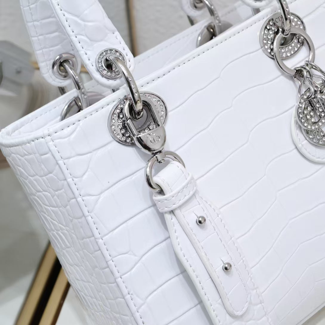 Dior Lady Dior Small Bag  White Alligator with Gold Hardware  Pre-Owned Authentic