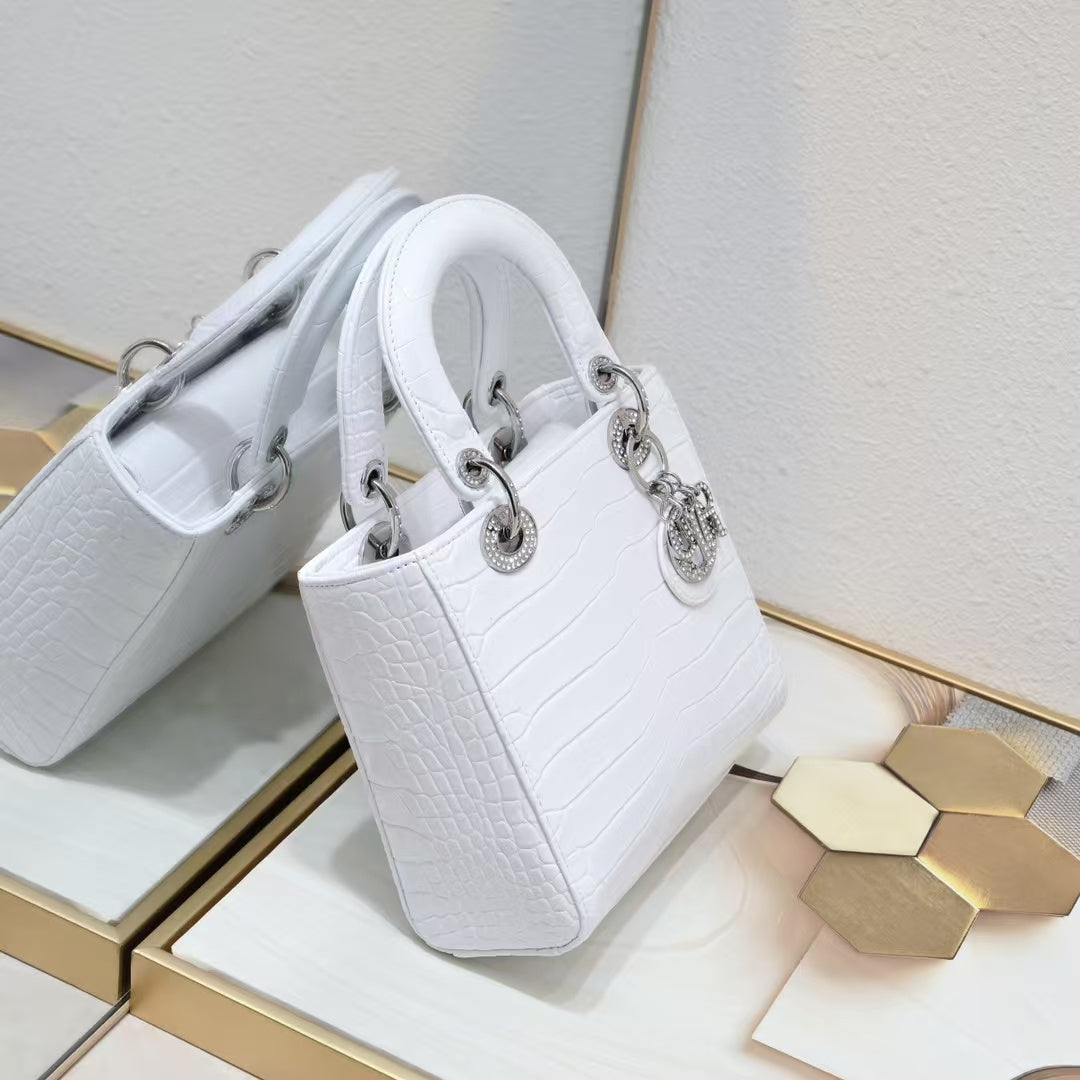 Dior Lady Dior Small Bag  White Alligator with Gold Hardware  Pre-Owned Authentic