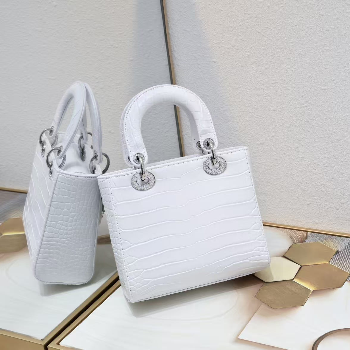 Dior Lady Dior Small Bag  White Alligator with Gold Hardware  Pre-Owned Authentic