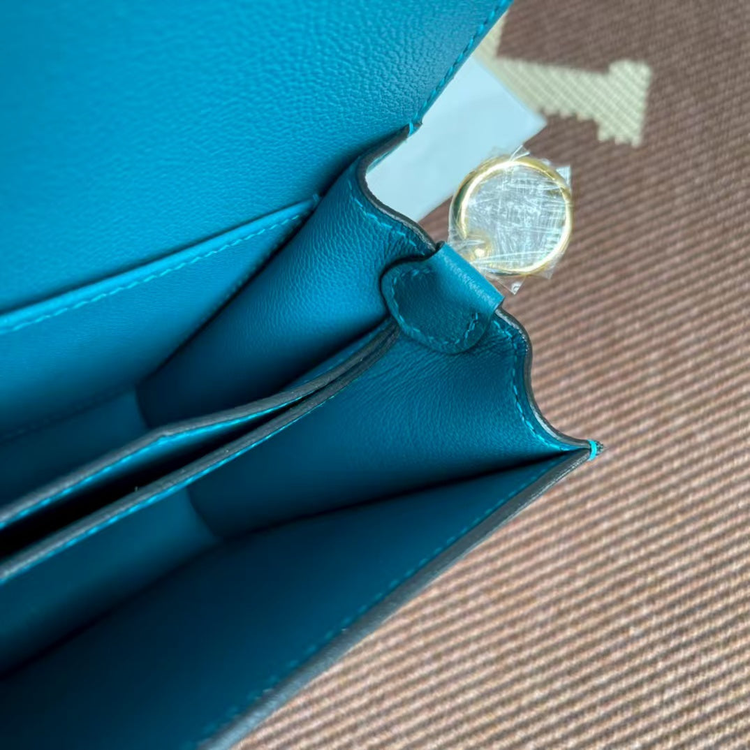 Hermès Mini Sac Roulis in Bleu du Nord Evercolor with Gold Hardware – Pre-Owned Authentic