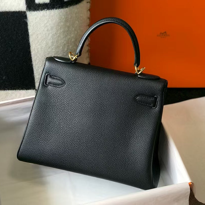 Hermès Kelly Sellier 25 in Black Epsom with Gold Hardware – Pre-Owned Authentic
