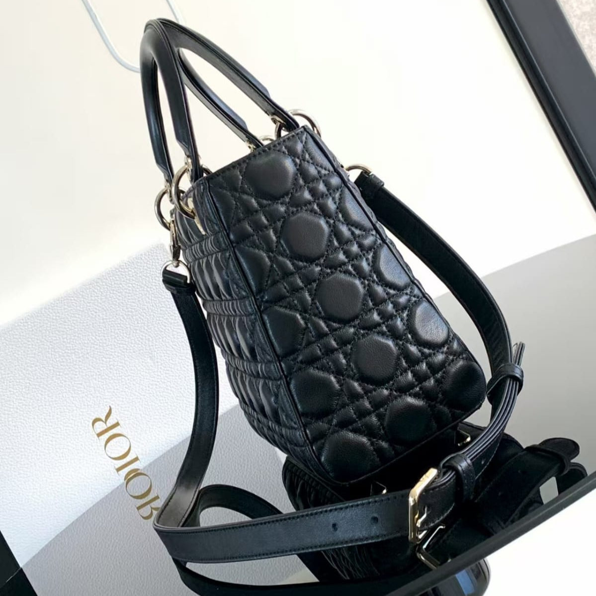 Dior Lady Dior Medium Bag – Black Cannage Lambskin with Pale Gold Hardware – Pre-Owned Authentic