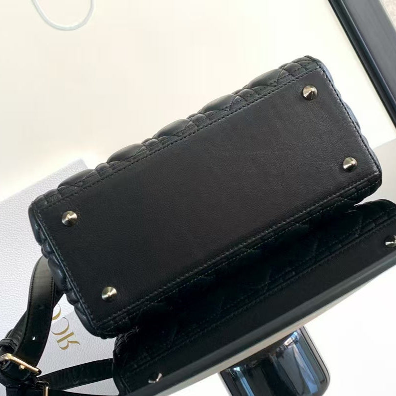 Dior Lady Dior Medium Bag – Black Cannage Lambskin with Pale Gold Hardware – Pre-Owned Authentic