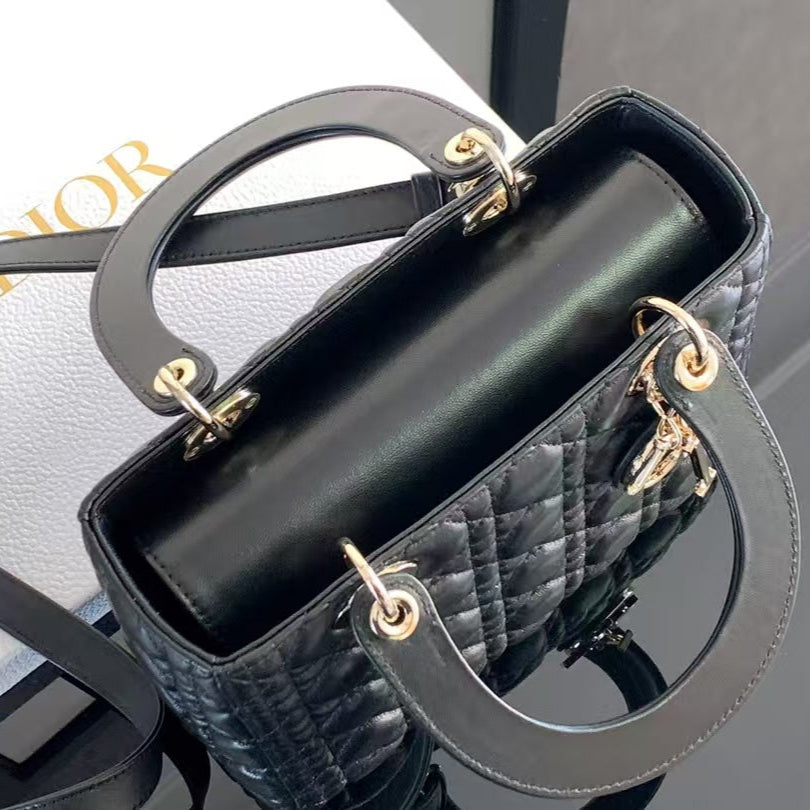 Dior Lady Dior Medium Bag – Black Cannage Lambskin with Pale Gold Hardware – Pre-Owned Authentic