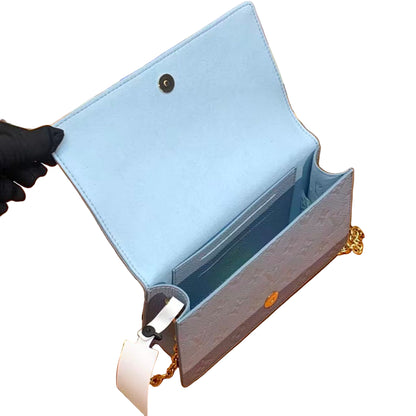 M46919 Pre-Owned Authentic Louis Vuitton Wallet On Chain Ivy Blue with Authentic RFID Tag