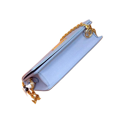 M46919 Pre-Owned Authentic Louis Vuitton Wallet On Chain Ivy Blue with Authentic RFID Tag