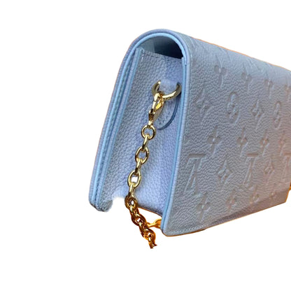 M46919 Pre-Owned Authentic Louis Vuitton Wallet On Chain Ivy Blue with Authentic RFID Tag