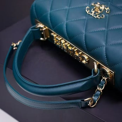 Pre-Owned Authentic 25cm Chanel Trendy Large Bag Dark Green with Crystals