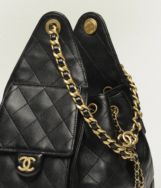 Chanel Small Caviar Leather 25 Handbag Black Pre-Owned Authentic