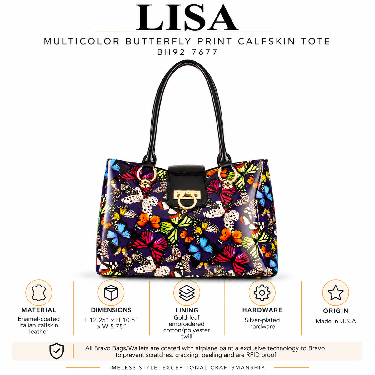 Lisa Multicolor Butterfly Print Calfskin Tote BH92-7677