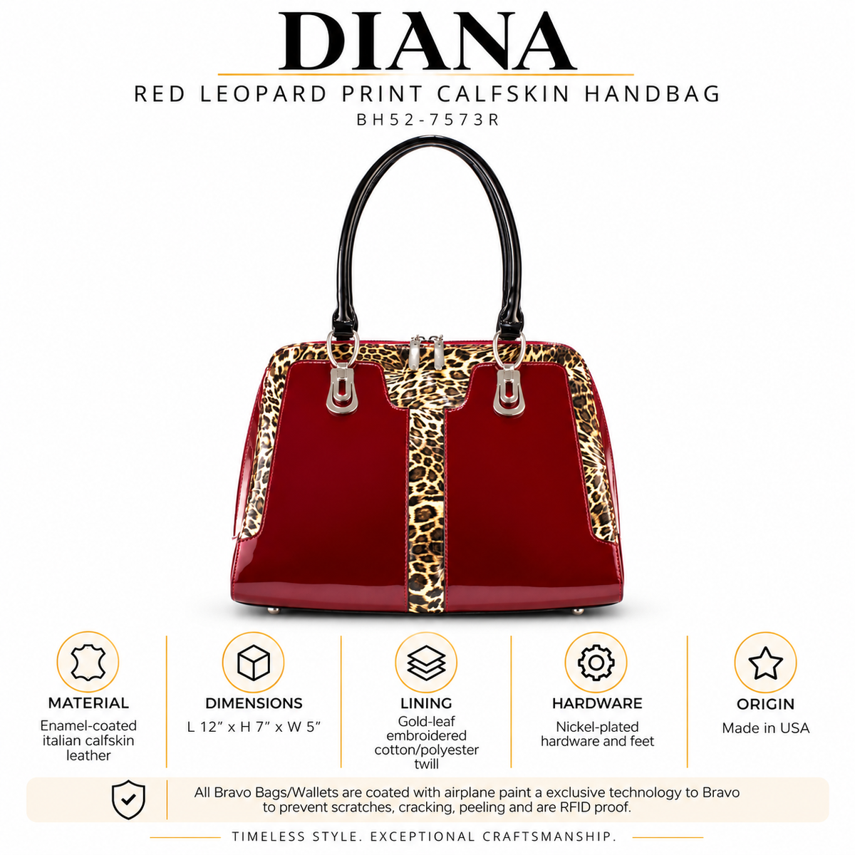 Diana Red Leopard Print Calfskin Handbag BH52-7573R