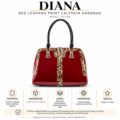 Diana Red Leopard Print Calfskin Handbag BH52-7573R