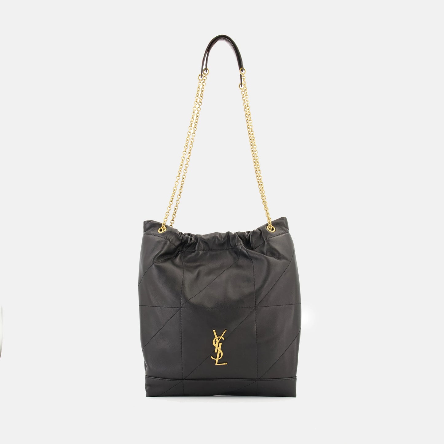 Pre-Owned Authentic YSL Pochon Lambskin Leather Shoulder Black Bag