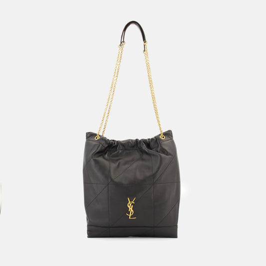 Pre-Owned Authentic YSL Pochon Lambskin Leather Shoulder Black Bag