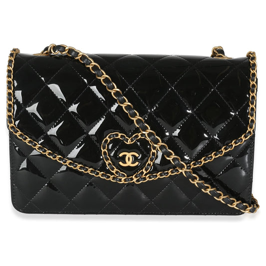 Pre-Owned Authentic Chanel Black Quilted Patent Leather Bag