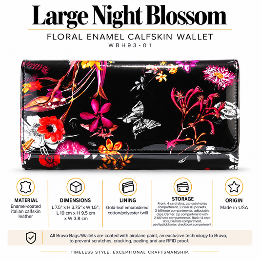 Large Night Blossom Floral Enamel Calfskin Wallet WBH93-01