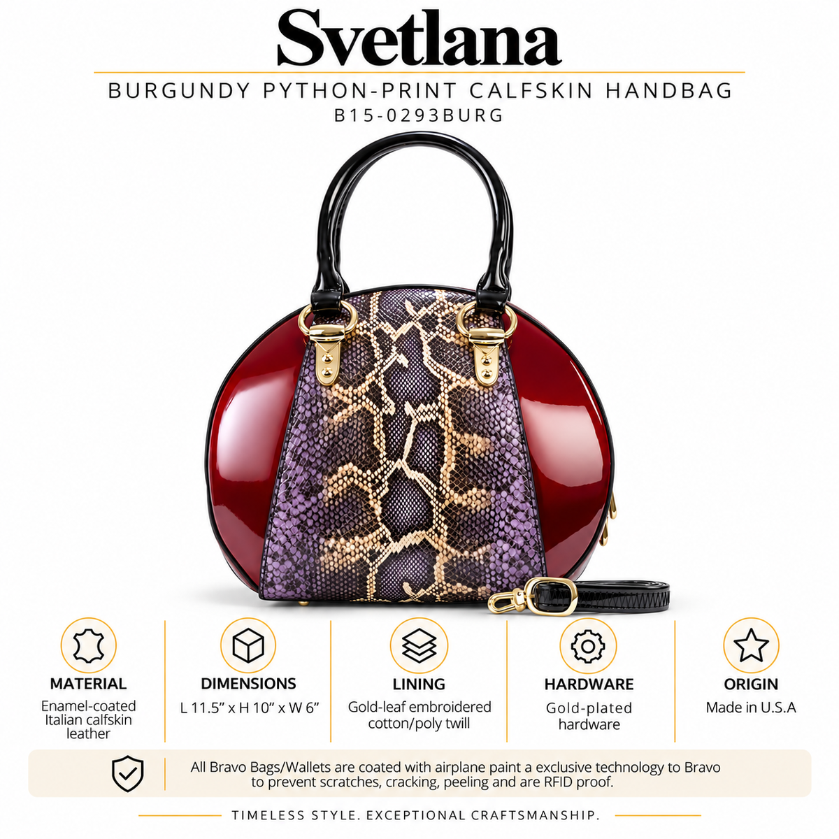 Svetlana Burgundy Python-Print Calfskin Handbag B15-0293BURG