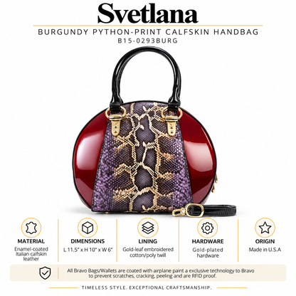 Svetlana Burgundy Python-Print Calfskin Handbag B15-0293BURG