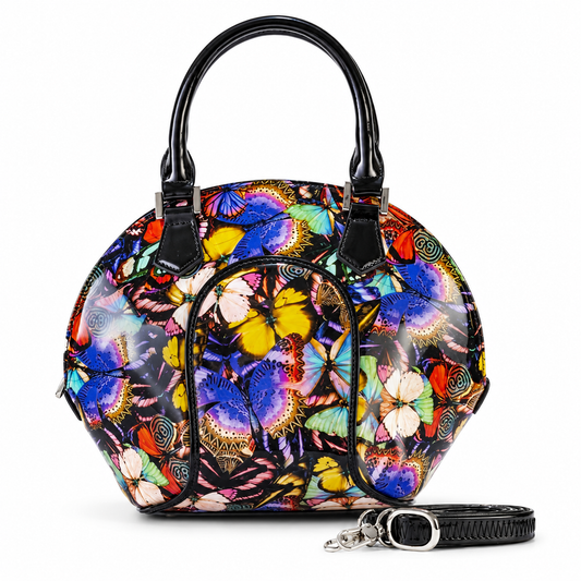 Svetlana Night Butterfly Print Calfskin Handbag BH91-9274 front view