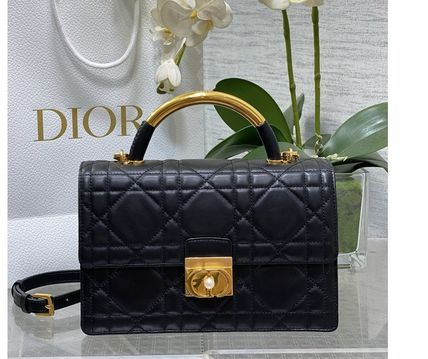 Dior Ange Small Bag  Black Lambskin Macrocannage  Pre-Owned Authentic