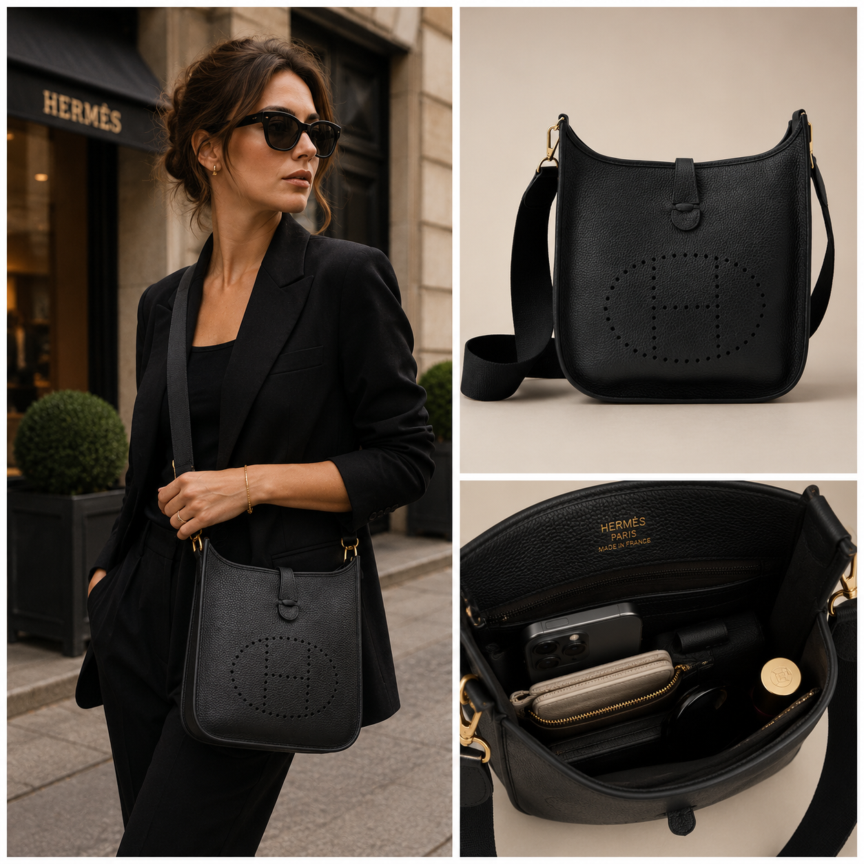 Pre-Owned Authentic - Hermes Evelyne 23  Clemence Black