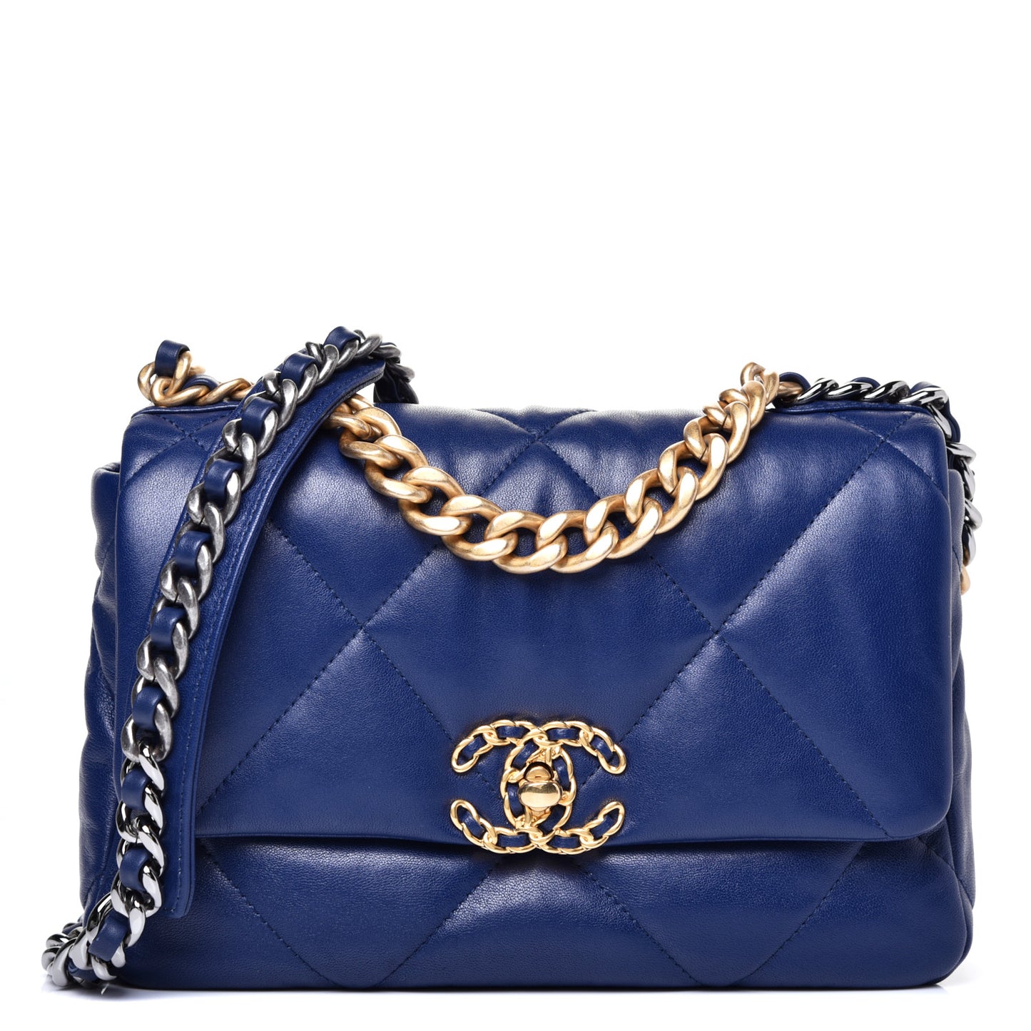 Pre-Owned Authentic Chanel 19 Large Flap Bag  Dark Blue Goatskin