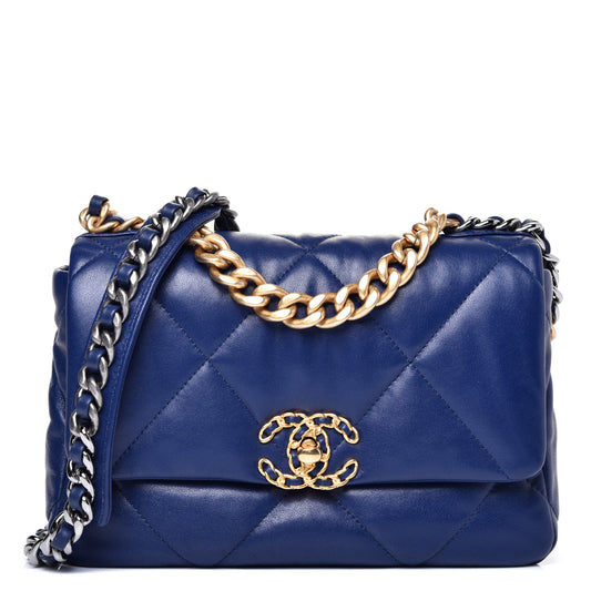 Pre-Owned Authentic Chanel 19 Large Flap Bag  Dark Blue Goatskin