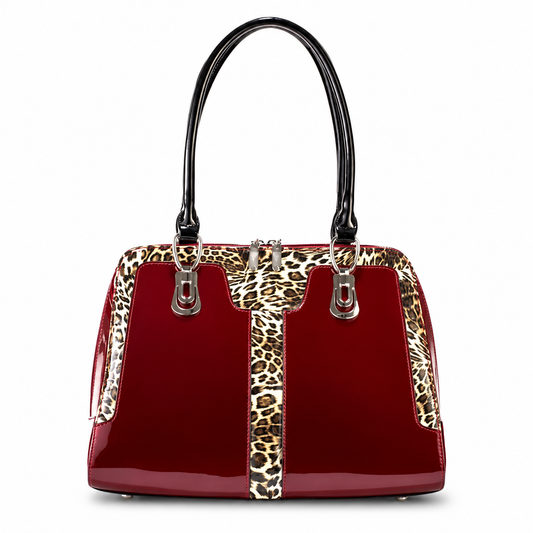 Diana Red Leopard Print Calfskin Handbag front view