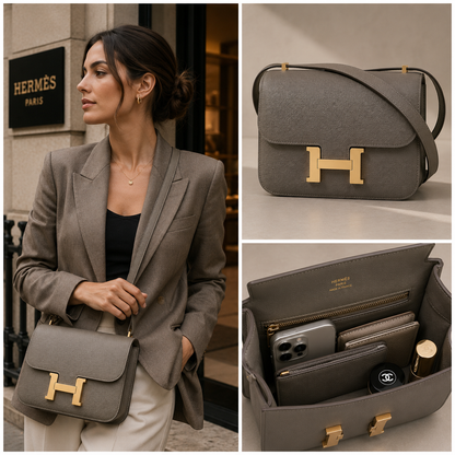 Pre-Owned Authentic - Hermes Constance 18 Epsom Leather Elephant Grey with Rose Gold Hardware
