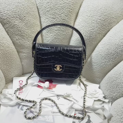 Chanel Mini Flap Bag With Top Handle Crocodile Leather in Black AS6424 - Pre-Owned Authentic