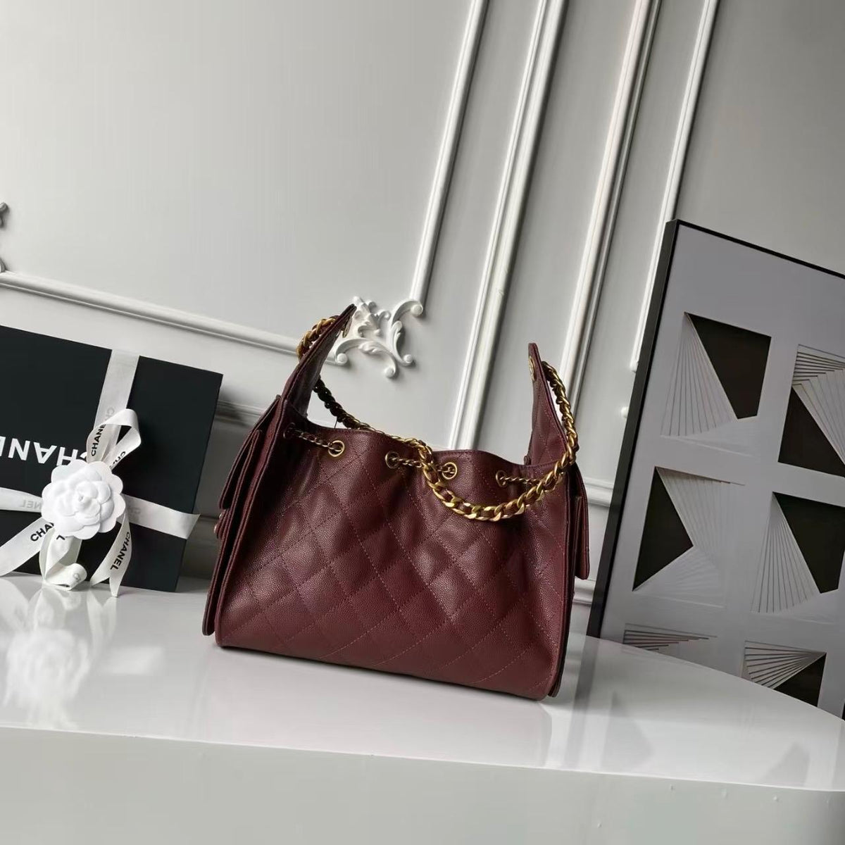 Chanel 25 Small Hobo – Burgundy Calfskin  back view