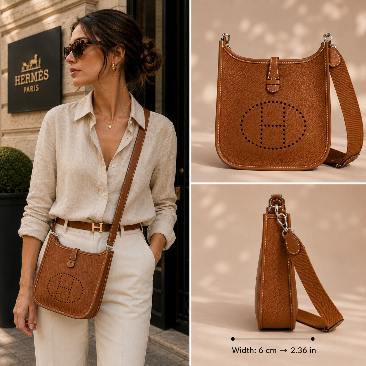 Hermes Evelyne  23  Taurillon Clemence Tan - Pre-Owned Authentic