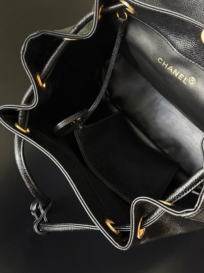 Chanel Vintage Double CC Backpack in Black interior view
