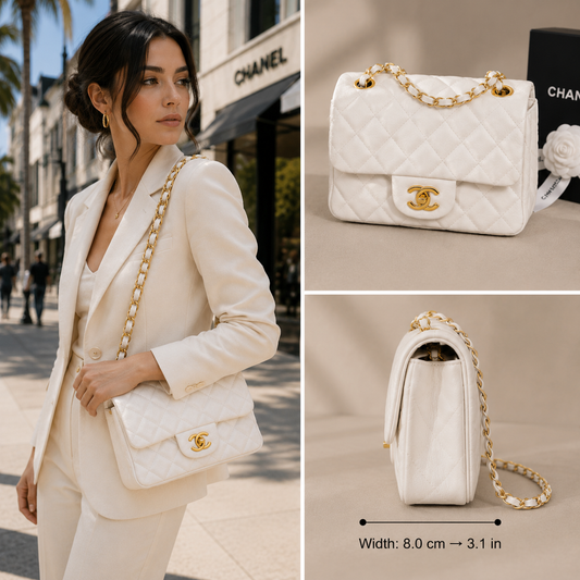 Vintage Chanel Mini Square Flap Bag in White -Pre-Owned Authentic