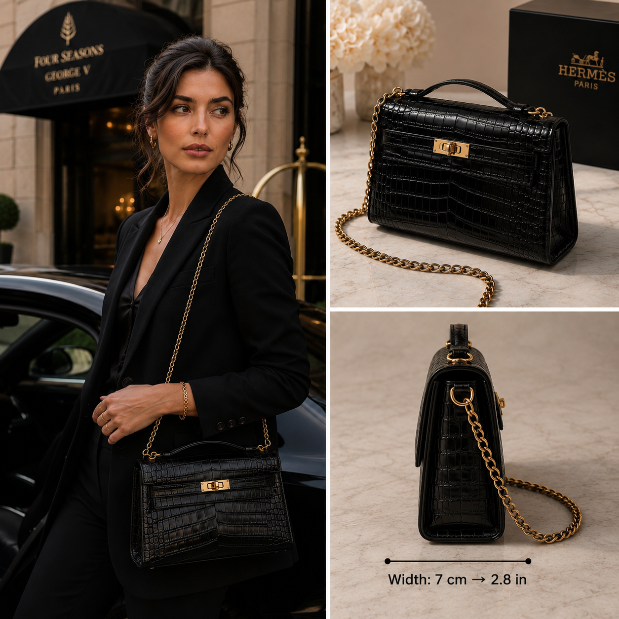 Pre-Owned Authentic - Hermes Kelly Pochette Black