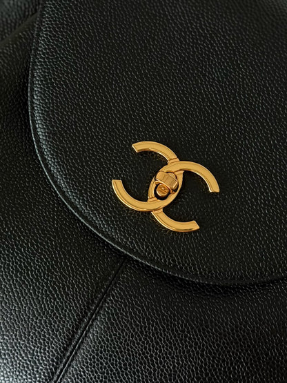 Chanel Vintage Double CC Backpack in Black  leather detail