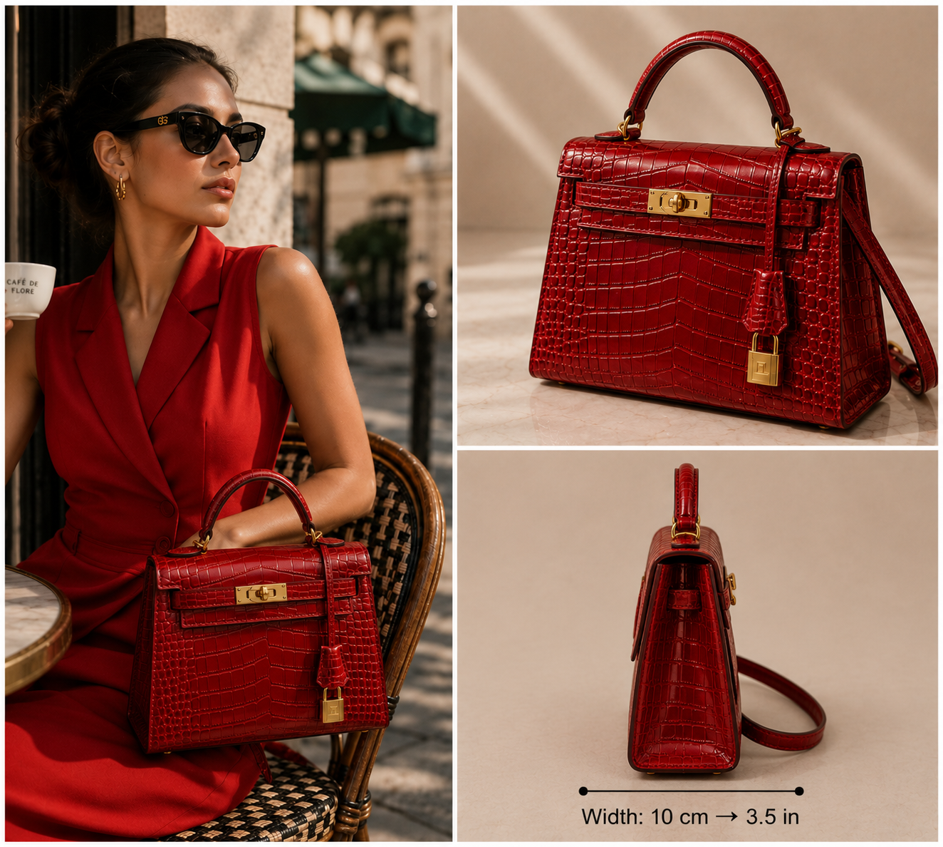 Pre-Owned Authentic Hermes Kelly 25 Red Real Crocodile