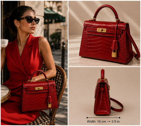 Pre-Owned Authentic Hermes Kelly 25 Red Real Crocodile