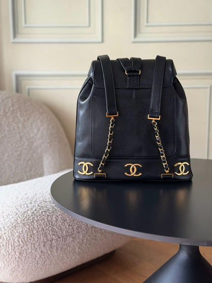 Chanel Vintage Double CC Backpack in Black back view