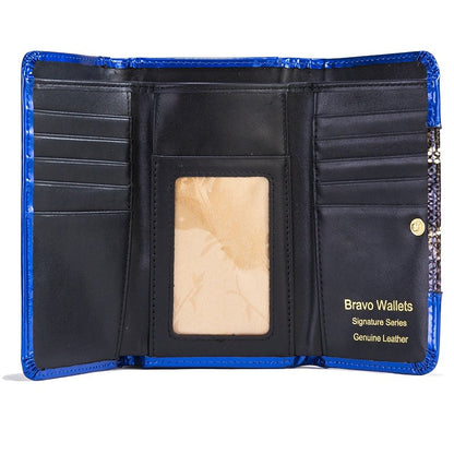 Python Print Blue - Medium-Leather Wallet WB-502BLU