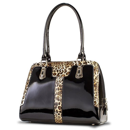 Diana Black Leopard Print Leather Handbag BH52-7573B